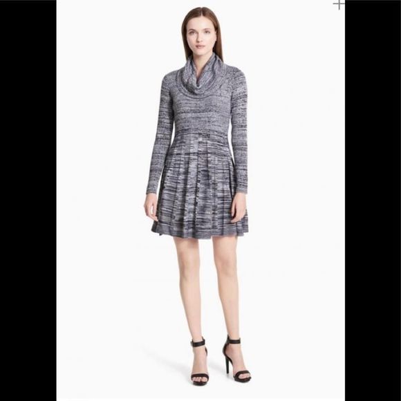 Calvin Klein Cowl Neck Marled Knit Sweater Dress Size Small Gray Black White - Picture 1 of 12
